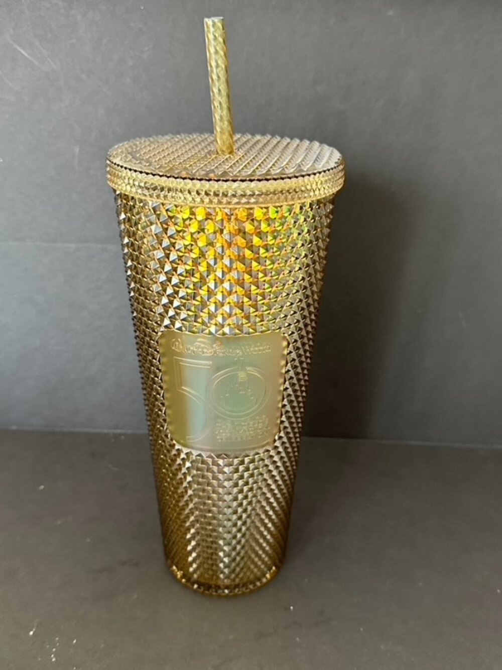 Walt Disney World 50th Anniversary Geometric Starbucks Tumbler with Straw Gold
